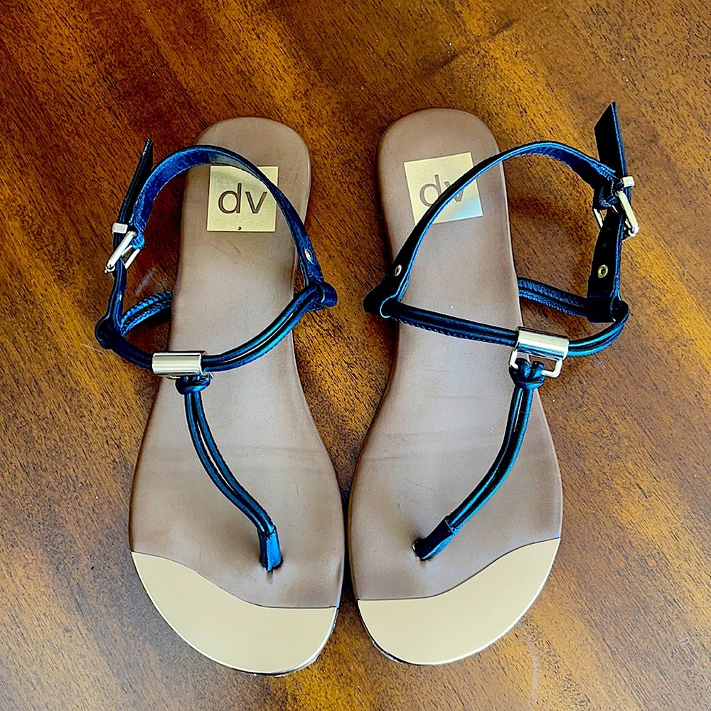 dv Gold Plated Black Leather Sandals